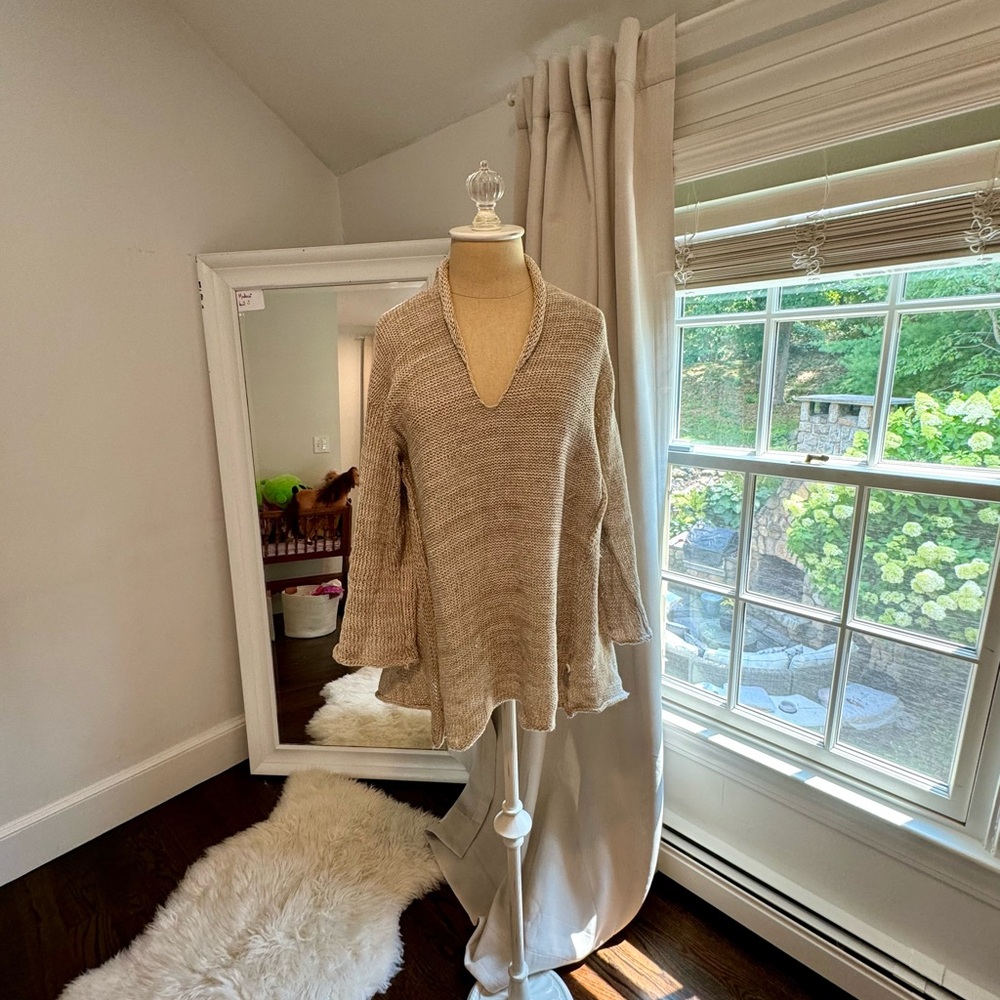 Skif /Skifo Oatmeal V-Neck Sweater Top Cotton Hemp